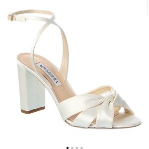 Aquazzura Nina Block Heel 85mm Sandals - size 9.5 - bridal white satin